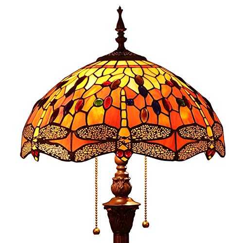 Bieye L30712 Dragonfly Tiffany Style Stained Glass Floor Lamp with 16 inches Wide Handmade Lamp Shade for Living Room Bedroom, 65-inches Tall, Orange…