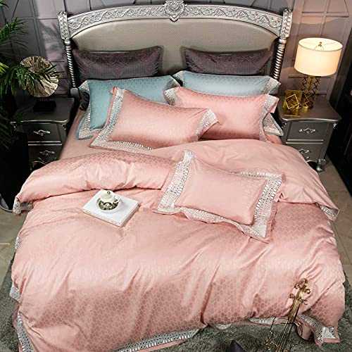 HJRBM Duvet Cover Sets 4Pcs Jacquard Bedding Sets Duvet Cover Set 100% Cotton Fabric Luxury Bedlinen,2,King Size (1 Large size)