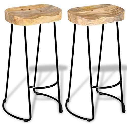 vidaXL 2x Solid Mango Wood Gavin Bar Stools Home Kitchen Dining Room Chair