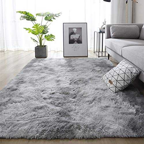 Area Rugs Soft Bedroom Carpets Living Room Rug Anti Slip Fluffy Shaggy Floor Mats Large Rugs for Children Room (Gray/White, 120 * 160cm)