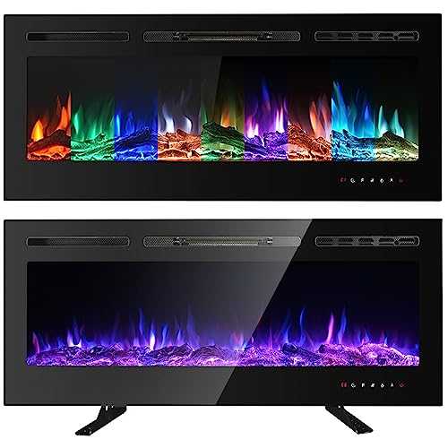M.C.Haus Electric Fireplace Touch Screen Glass Panel Colorful Flame Insert Wall Mounted Heater Remote Control with Crystal&Log Set,900/1800W (102CM, Black)