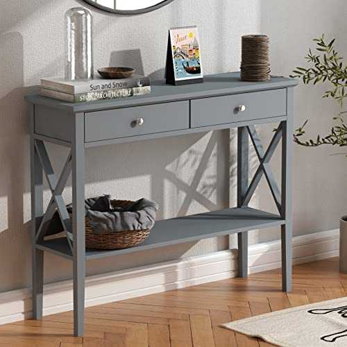 ChooChoo Console Table with Drawers, Narrow Wood Accent Sofa Table Entryway Table with Storage Shelf for Entryway, Front Hall, Hallway, Living Room, Grey