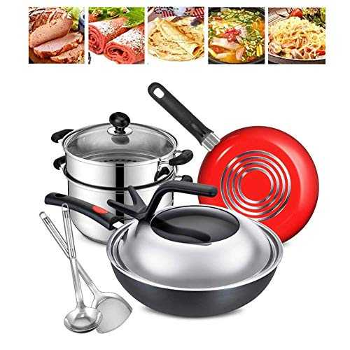 HYCy Cookware Pots and Pans Set, Stainless Steel 8-Piece Cookware Set with Saute Pan Frying Pan and Steamer, PTFE/PFOA/PFOS Free