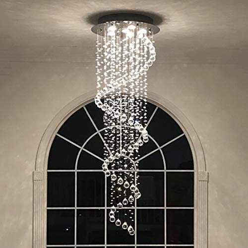 Elegant Spiral Crystal Chandelier Lights, A1A9 Clear K9 Crystal Raindrop LED Ceiling Light Chrome Flush Mount Pendant Lighting Fixture for Livingroom Dining Room Hallway Stairway Foyer D50cm H156cm