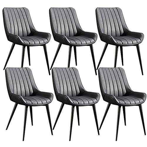 Dining Chairs Set of 6,Modern Living Room Side Chairs with Soft PU Leather Cover Cushion Seat and Metal Legs，Kitchen Living Room Lounge Counter Chairs (Color : Grey, Size : Black feet)