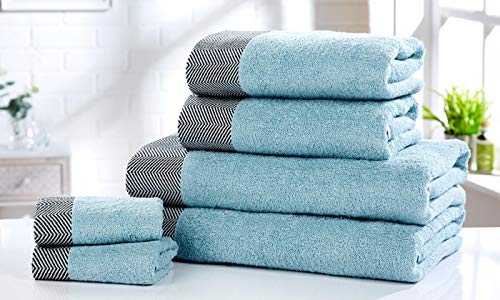 RAVALI Luxury Chevron Egyptian Combed Cotton Bath Towel Bale Set Quality Bathroom Linen (Duck Egg Blue, 6 Piece Set)