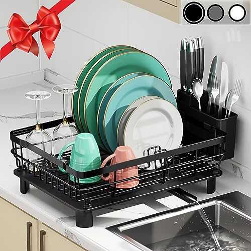 MOUKABAL Dish Drying Rack, Dish Rack,Dish Racks for Kitchen Counter,Dish Drainer with Removable Utensil Holder,Dish Drying Rack with Drainboard and Swivel Spout(Black)