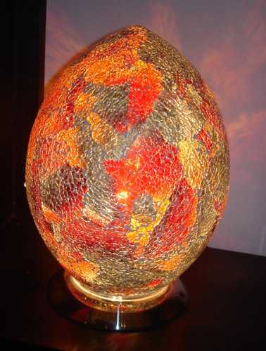 Stylish Glass Mosaic, Egg Shaped Table Lamp - Red