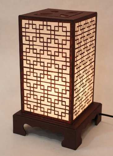Mulberry Rice Paper Shade Lattice Pattern Korean Window Square Handmade Lantern Brown Asian Oriental Decorative Bedside Accent Unusual Table Lamp