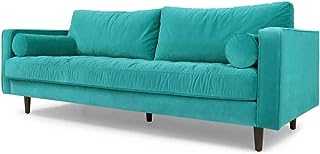 YRRA Mid-Century Modern Coral Velvet Bench Loveseat Sofa Solid Hardwood Frame Sofa 2 Seater/3 Seater/Chaise Sofa for Living Room (Blue Three Seats)