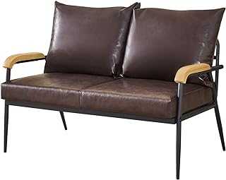 OFCASA 2 Seater Sofa Upholstered Faux Leather Couch with Pillows Armchair Double Seat Sofa for Living Room Office Garden, Brown
