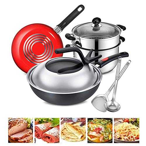 HYCy Stainless Steel 8-Piece Cookware Set, Nonstick Cookware Pots and Pans Set with Saute Pan Frying Pan and Steamer, PFOA-Free