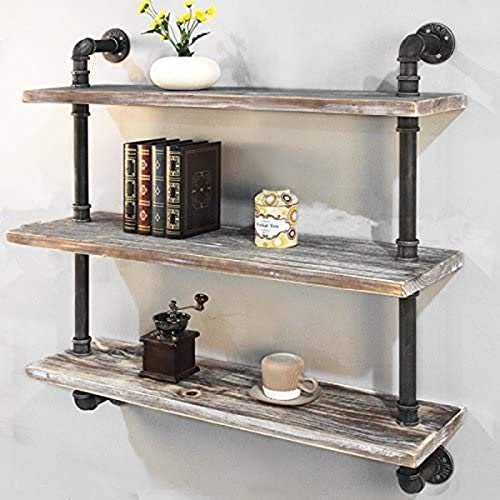 FURVOKIA Industrial Pipe Shelf Bookcase Shelf Shelves Retro Floating Wood Shelving (36'')