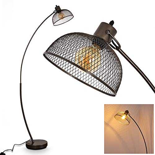 Floor lamp Randershof in Steel-Grey Metal, arc lamp producing an Elegant Light Effect on The Wall, with a Foot Switch on The Cable, for 1 x E27 max. 60 Watt, Suitable LED Bulbs