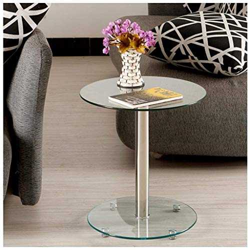 HZWDD Tempered Glass Coffee Table Breakfast Table Small Desk Modern 2-Tier End Table for Bedroom living room Small Round Sofa Side Phone Corner Table