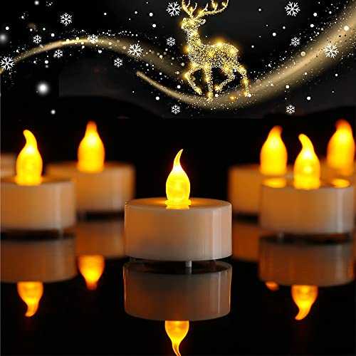 Jialine12 Pack Realistic and Bright Flickering Battery Operated Flameless LED Tea Lights Candles, 200+ tealights Electric Fake Candles for Halloween Weddings Festivals Decoration in Warm Yellow