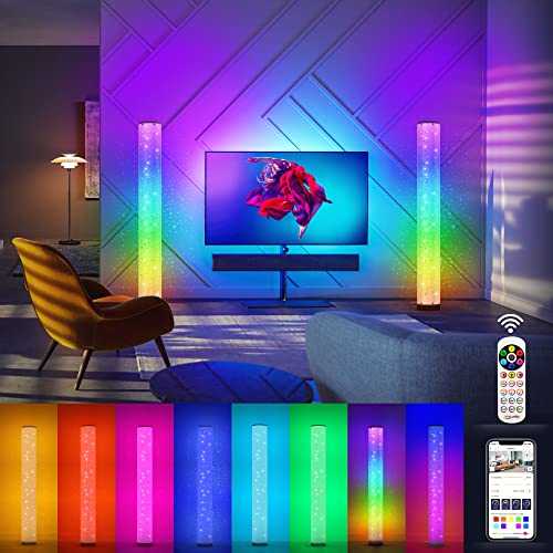 2pcs LED Floor Lamps, Dimmable, RGB Stars Remote Control Floor Lamp, USB, LED Light Column Floor Lamp, 16 Million Colours, Adjustable App Control, RGB Floor Lamp for Party, Living Room