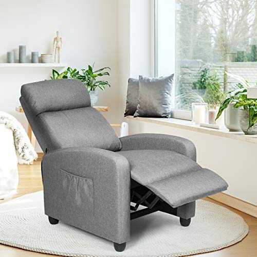 COSTWAY Recliner Armchair with Reclining Function and Adjustable Leg Rest, Upholstered Padded Single Sofa Seat, Home Office Living Room Lounge Chairs for Reading Resting Sleeping (Grey)