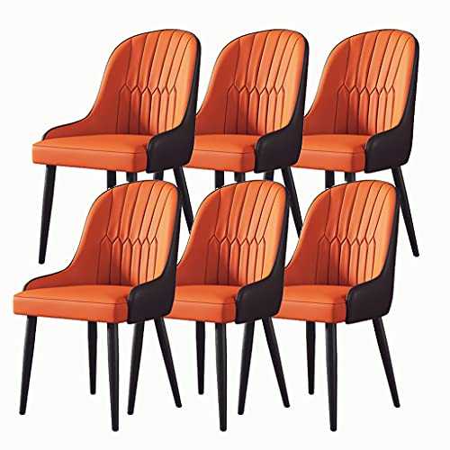 Kitchen Dining Chairs Set of 6 Modern Leather High Back Padded Soft Seat Sturdy Steel Feet with Armrests Backrest for Home Commercial Restaurants (Color : Orange, Size : Bl