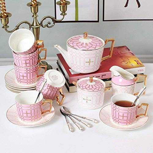 HKX Porcelain Tea Set Afternoon Tea Sets with Coffee Cup and Saucer Set Ceramic Flower Tea Afternoon Tea Tea Set Gift Box Household