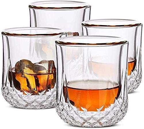 XiYou Whiskey Glasses Double Wall, Cocktail Glasses, Scotch Glasses, Old Fashioned Glass, Rocks Glass, Crystal Glasses, Vodka Glasses, Drinking Glasses, Gifts, Set of 4