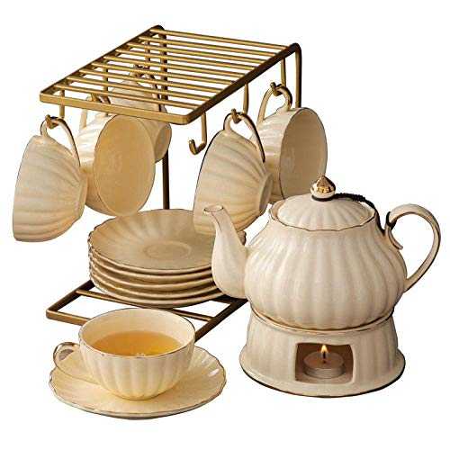 HKX Cup and Saucer Set Porcelain Tea Set Fruit Teapot Teacup Set Heating Household Ceramic Afternoon Tea Tea Set