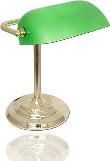 Lightaccents Green Bankers Desk Lamp with Glass Shade Traditional Desk Light with Classic Green Glass Shade and Polished Brass Finish