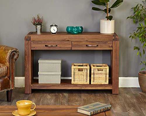 Shiro Walnut 2 Drawer Console Table with Satin Walnut Finish | Solid Wooden Hall/Side/End/Telephone Table with Drawers