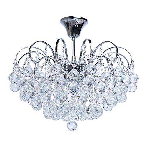 MW-Light 232017506 Modern Ceiling Lighting Crystal Chandelier Baroqque in Chrome for Living Room 6 Lights E14 x 60W excl