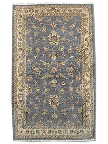 Traditional Persian Chobi Handmade Agra Rug, Wool, Grey, Small, 94 X 158.2 cm, 3' 1" x 5' 2" (ft)