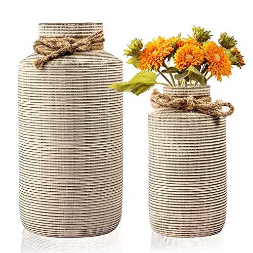 Ceramic Decorative Vase, Rustic Farmhouse Flower Vases for Home Decor, Table, Living Room Decoration-Set of 2