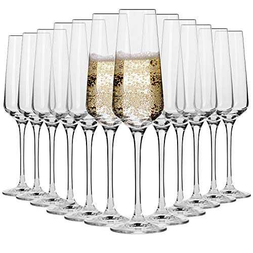 Krosno Crystal Champagne Flute Glass | Set of 12 | 180 ML | Avant-Garde Collection | Perfect for Home, Restaurants and Parties | Dishwasher and Microwave Safe