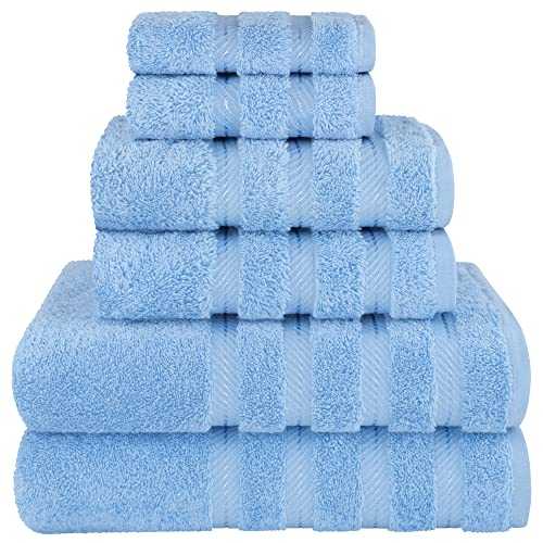 American Soft Linen 6 Piece Towel Set, 2 Bath Towels 2 Hand Towels 2 Washcloths, 100% Turkish Cotton Towels for Bathroom, Sky Blue Towel Sets