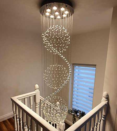 Modern Spiral Sphere Crystal Chandelier, Dst Spectacular Droplet Ceiling Lights Fixture, Clear K9 Crystal Ball Pendant Light for Living Room Entryway Hallway Foyer Romantic Decor, Size: D50cm H180cm