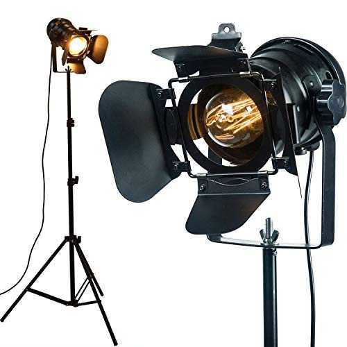 CangNingShang 2 Sets (2 pcs) Vintage Industrial Black Retro Tripod Adjustable Floor Lamp, 5 Meter Cable with Foot Switch Parking Light Tripod for Living Room Bedroom Office Bar Lighting, 2 Lamps