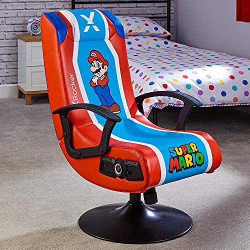 X-Rocker Officially Licensed Nintendo Super Mario Gaming Chair, Pedestal Folding Chair with 2.1 Audio Built-In – Mario