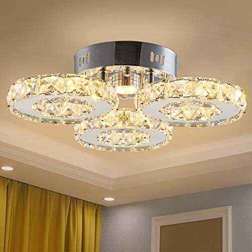 Finktonglan Modern LED Chandelier Ceiling Crystal Lamp 3 Rings Contemporary Flush Mount Light Fixture for Dining Room Living Room Hallway (Warm White)