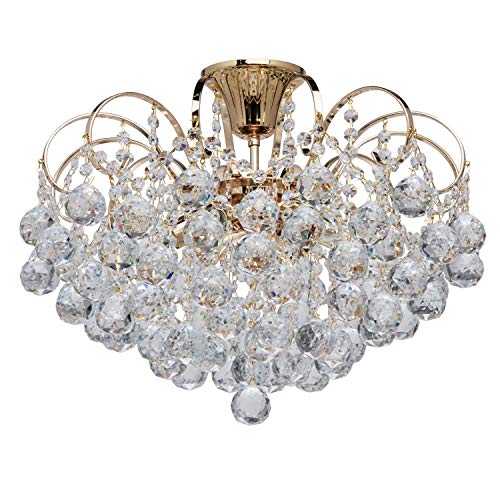 MW-Light 232016406 Modern Ceiling Light Crystal Chandelier Baroqque in Gold for Bedroom, Living Room 6 Lights E14 x 60W excl