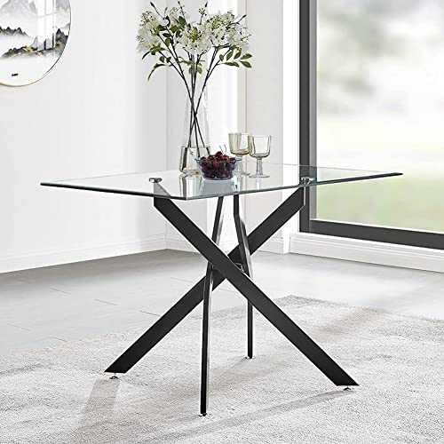 GOLDFAN Modern Glass Dining Table Rectangle Black Chrome Legs Kitchen Living Room Dining Table for Home Office Lounge