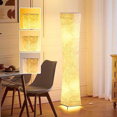 Floor Lamp, CHIPHY Dimmable Tall Lamp for Living Room, 3 Levels Brightness 12W2 LED Bulbs(2400 LM) and White Fabric Shade, Modern and Contemporary for Bedroom and Office