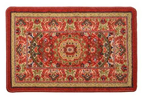 Medallion Traditional Persian Oriental Design Mat Red Color Printed Slip Skid Resistant Rubber Back (Red, 18"x30" Mat')