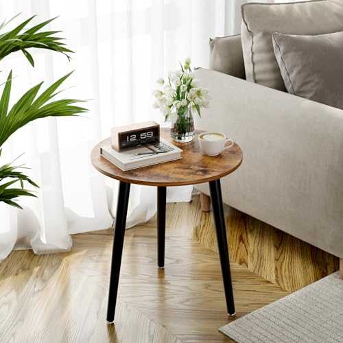 APICIZON Round Side Table, Small Coffee Table End Table for Living room, Bedroom, Small Space, Wooden Bedside Table, Easy Assemble, 42(D) x 51(H) cm, Rustic Brown and Black
