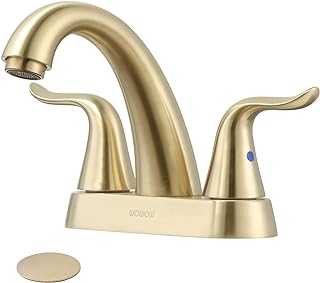 WOWOW 4 Inch Bathroom Faucet Brushed Gold Bathroom Sink Faucet Centerset Vanity Faucet with Pop-up Drain Modern Mixer Tap Rv Sink Faucet
