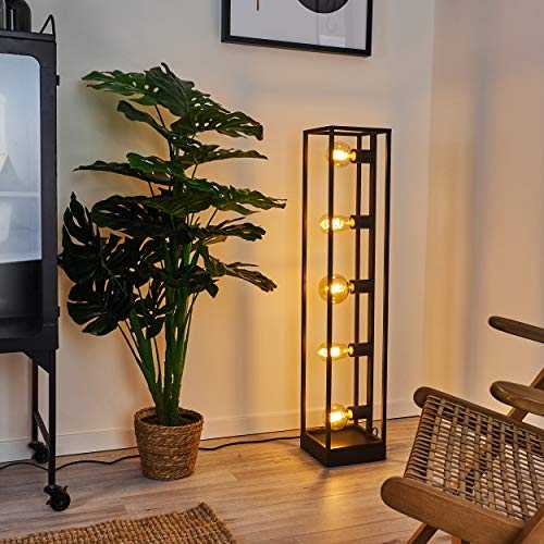 Floor lamp Wick in Black Metal, Minimalist Retro Light Fitting in a Vintage Living Room, with Switch on The Cable, for 5 x E27 Bulbs max. 40 Watt, LED Bulb Compatible