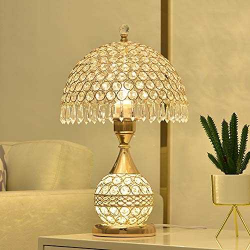 GREATY Crystal Bedroom Table Lamp Night Light Ball Light Modern Romantic Nightstand Bedside Lamp for Living Room Study Room Dressing Table, Gold,Button switch