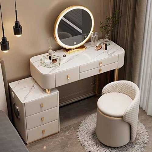 Vanity Desk With Touch LED Lighted Mirror, Dressing Table With 3 Color Lighting Modes, Makeup Vanity Table With 3 Drawers, Storage Cabinet And Charging Station, For Bedroom ( Color : Beige 2 , Size :