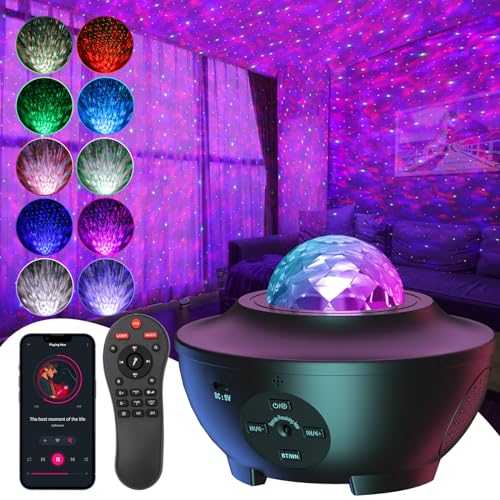 LED Projector Lights - Ocean Wave Star Sky Night Light with Music Speaker,Sound Sensor,Remote Control,360°Rotating Sleep Soothing Color Changing Lamp for Stage Bedroom Wedding Christmas