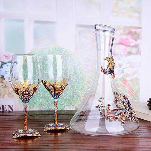 Pakopjxnx Crystal champagne glasses hotel party drinkware Wedding Gift red wine glass cup decanter set goblet glass cups,2 cups 1 decanter