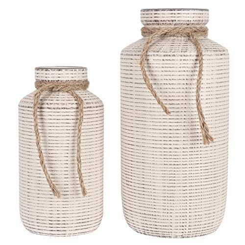 TERESA'S COLLECTIONS Rustic Ceramic Flower Vase for Home Decor, Farmhouse Decorative Vase Set for Pampas Grass, Set of 2 Terracotta Vases for Table Ceterpieces, Living Room Decoration, 9.6 inch