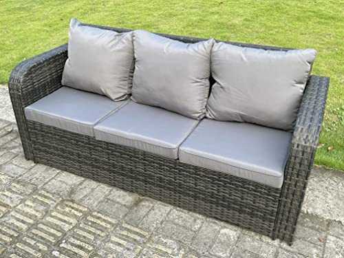 Curved Arm Rattan 3 Seater Sofa Garden Furniture Outdoor Mixed Grey